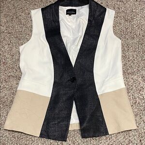 Judith and Charles Black and White Vest with Tan Accents-